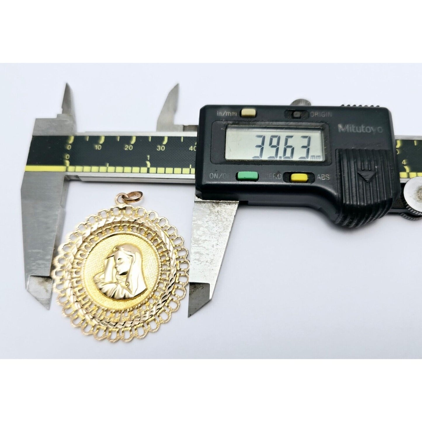 18K & 14K Yellow Gold Religious Round Saint Mary Charm Pendant