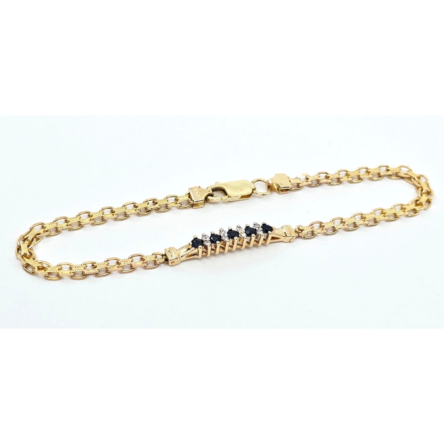 14K Yellow Gold Diamond & Blue Spinel Tennis Link Bracelet
