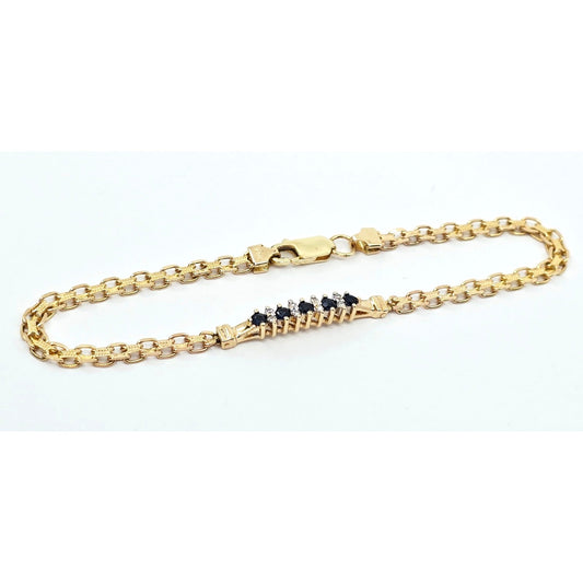 14K Yellow Gold Diamond & Blue Spinel Tennis Link Bracelet
