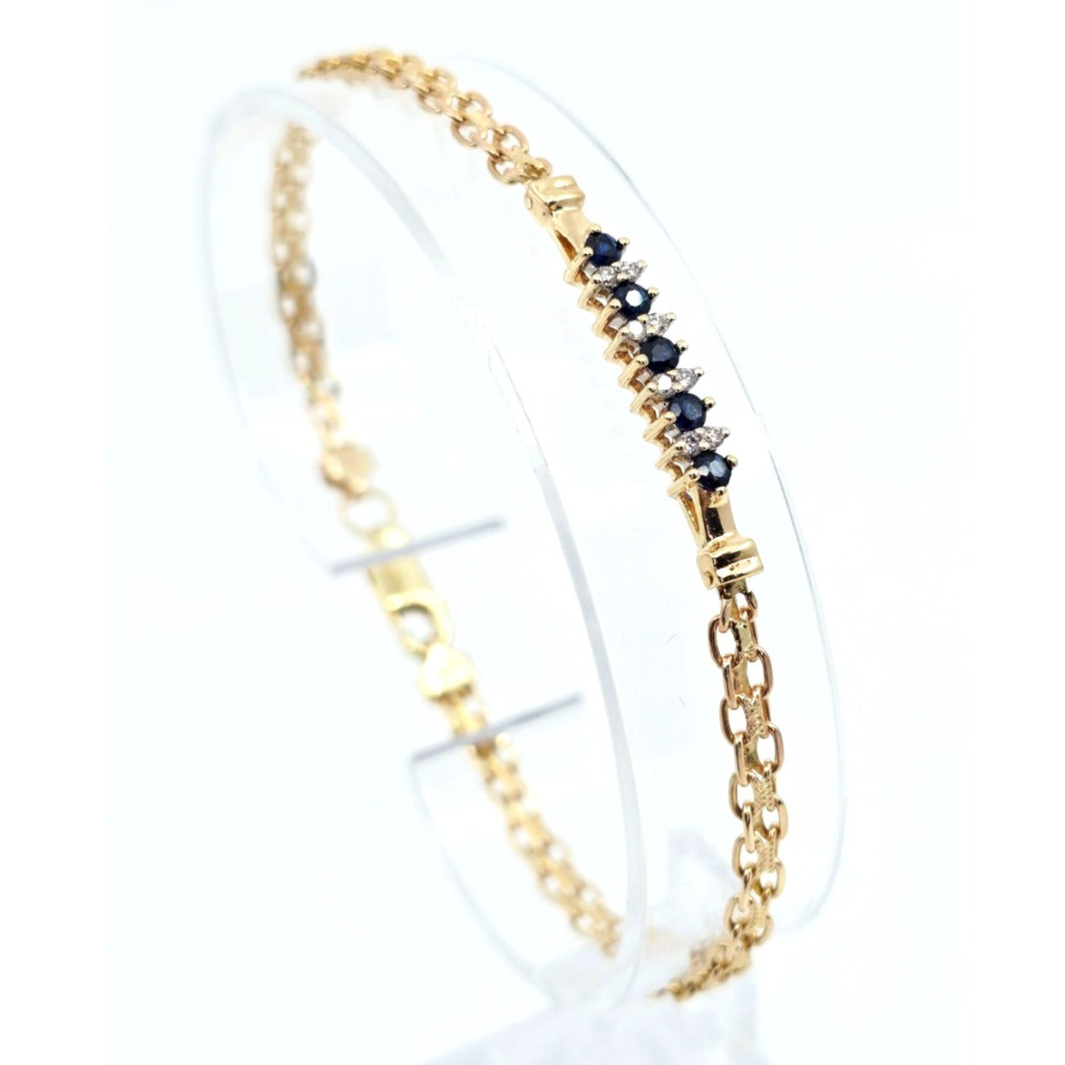 14K Yellow Gold Diamond & Blue Spinel Tennis Link Bracelet