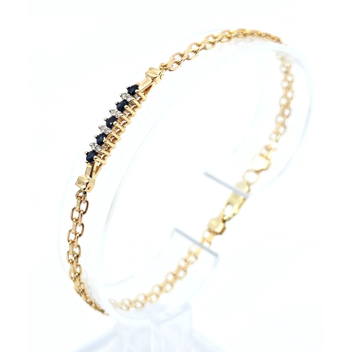 14K Yellow Gold Diamond & Blue Spinel Tennis Link Bracelet