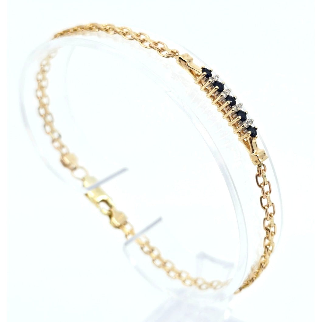 14K Yellow Gold Diamond & Blue Spinel Tennis Link Bracelet