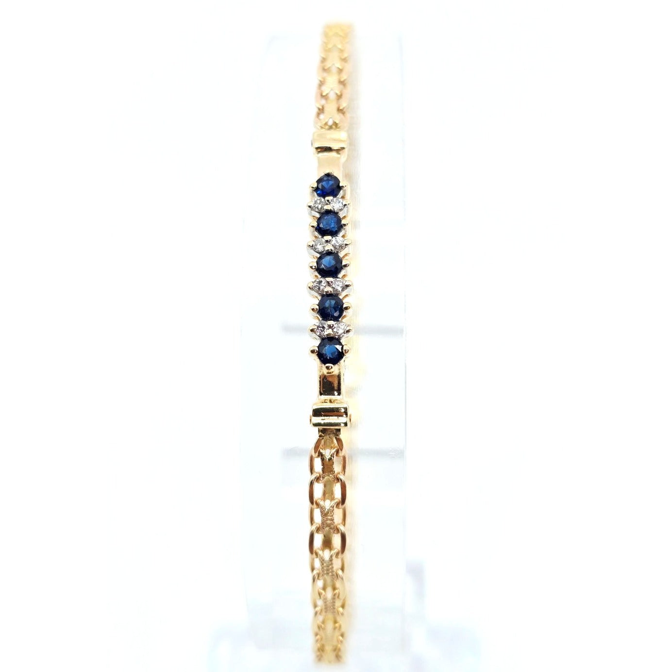 14K Yellow Gold Diamond & Blue Spinel Tennis Link Bracelet