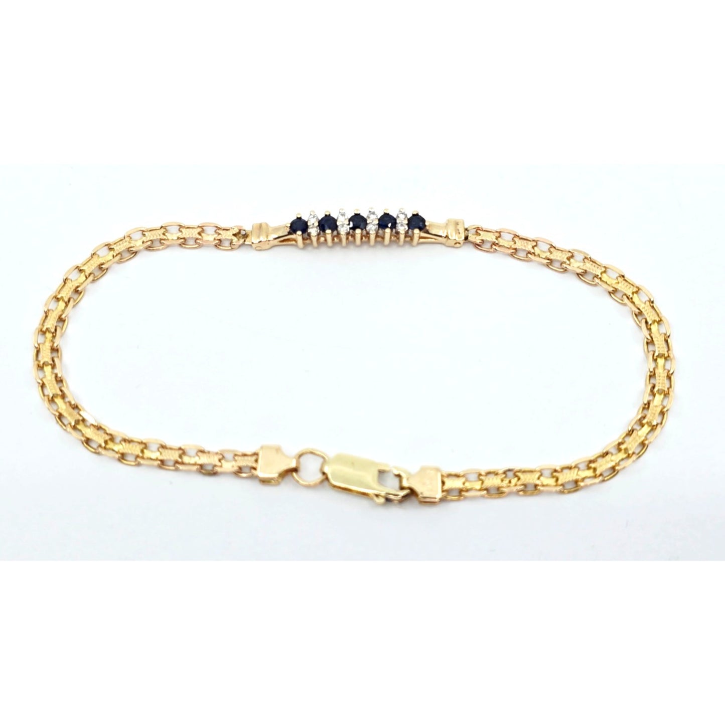 14K Yellow Gold Diamond & Blue Spinel Tennis Link Bracelet