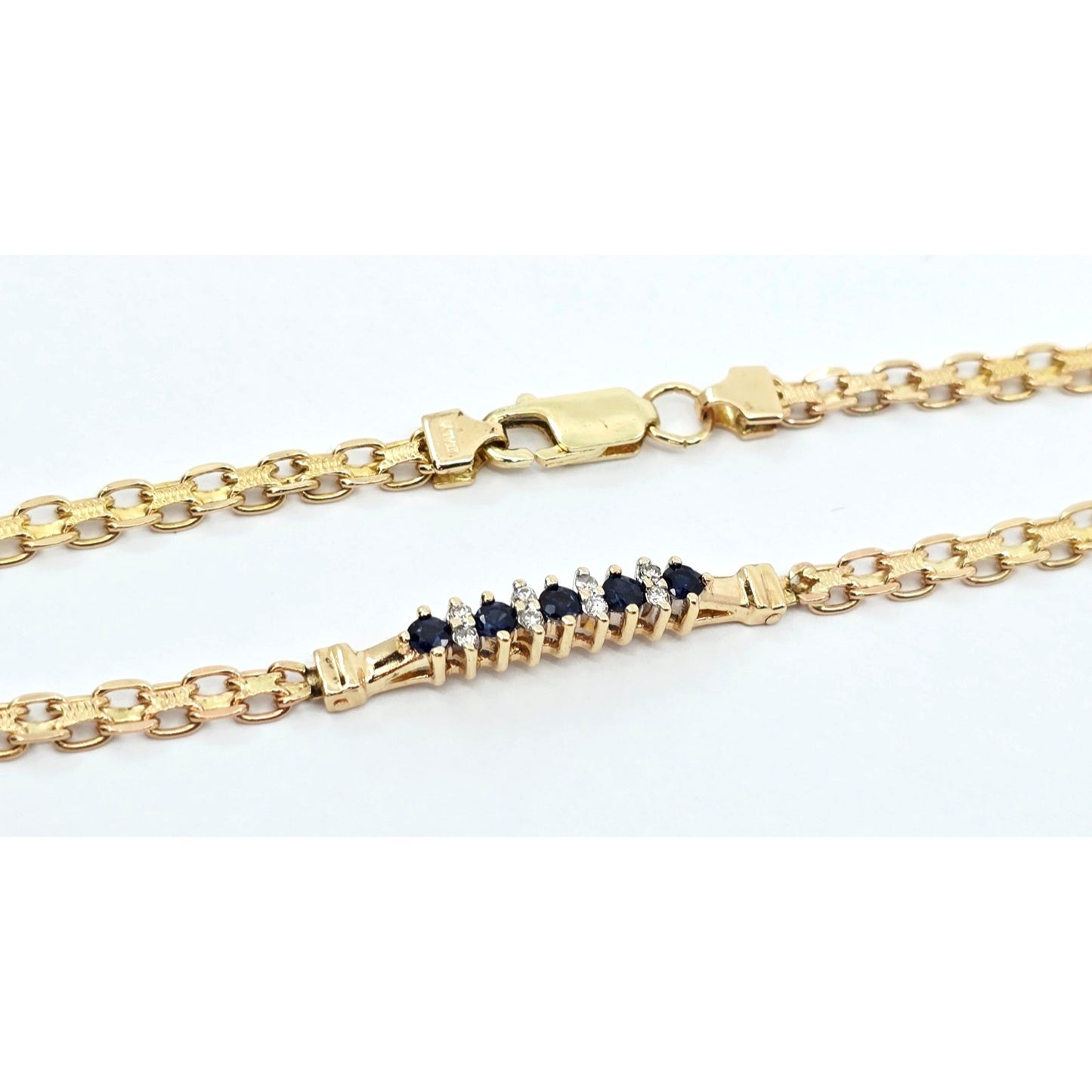 14K Yellow Gold Diamond & Blue Spinel Tennis Link Bracelet