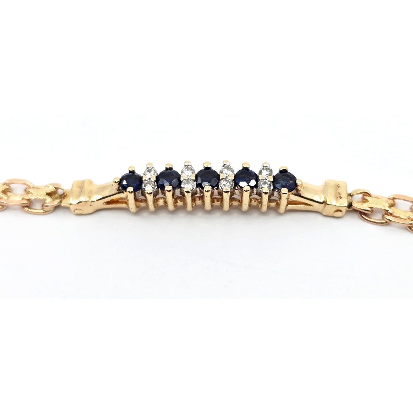 14K Yellow Gold Diamond & Blue Spinel Tennis Link Bracelet