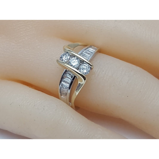 14K  Two Tone Gold Round & Baguette Diamond Ring