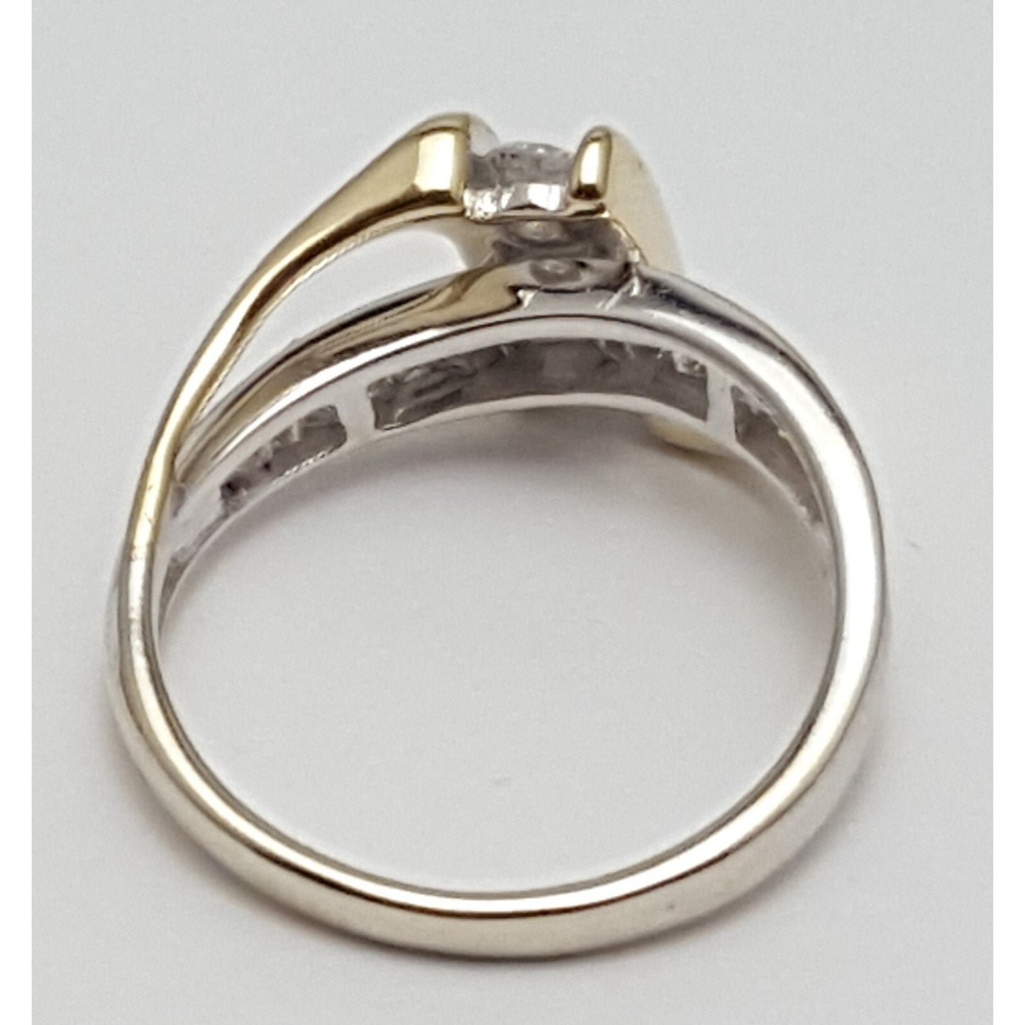 14K  Two Tone Gold Round & Baguette Diamond Ring