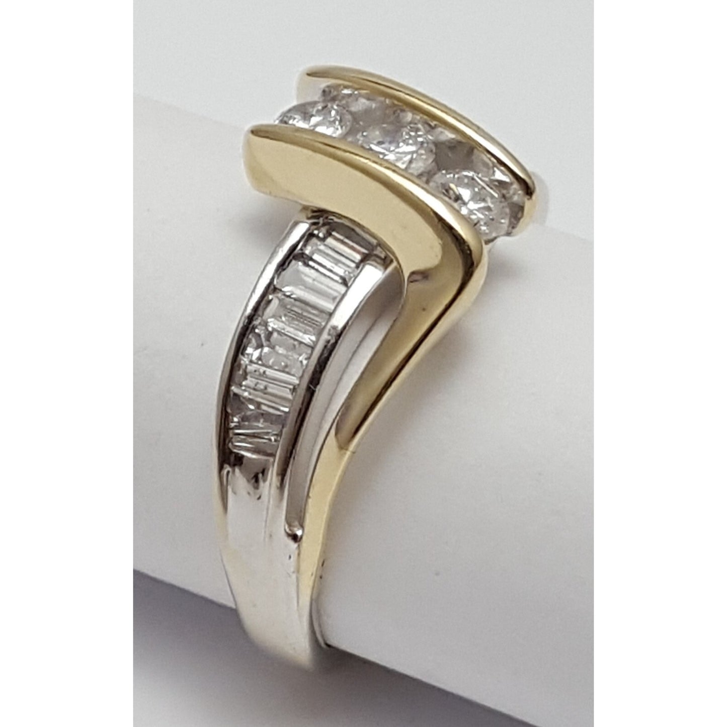 14K  Two Tone Gold Round & Baguette Diamond Ring