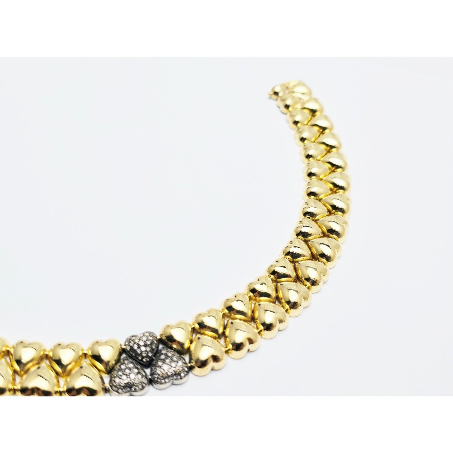 18K Two Tone Gold Antique Multi Heart Diamond Choker Link Necklace
