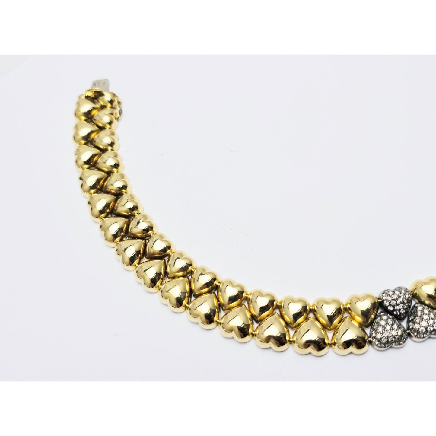 18K Two Tone Gold Antique Multi Heart Diamond Choker Link Necklace