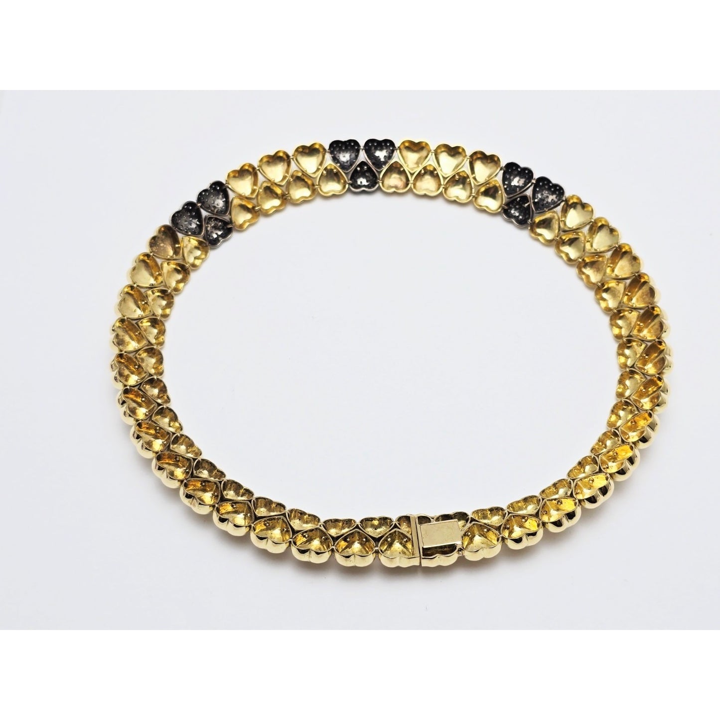 18K Two Tone Gold Antique Multi Heart Diamond Choker Link Necklace