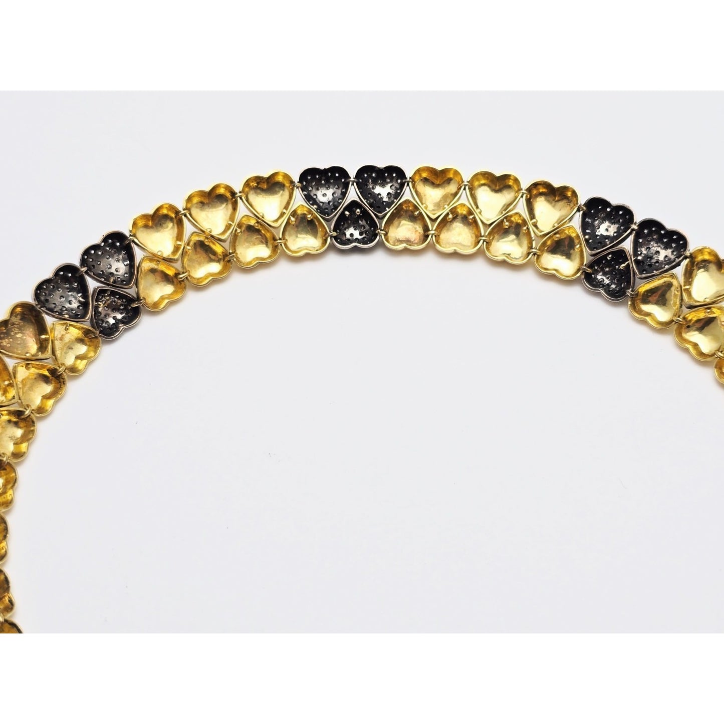 18K Two Tone Gold Antique Multi Heart Diamond Choker Link Necklace