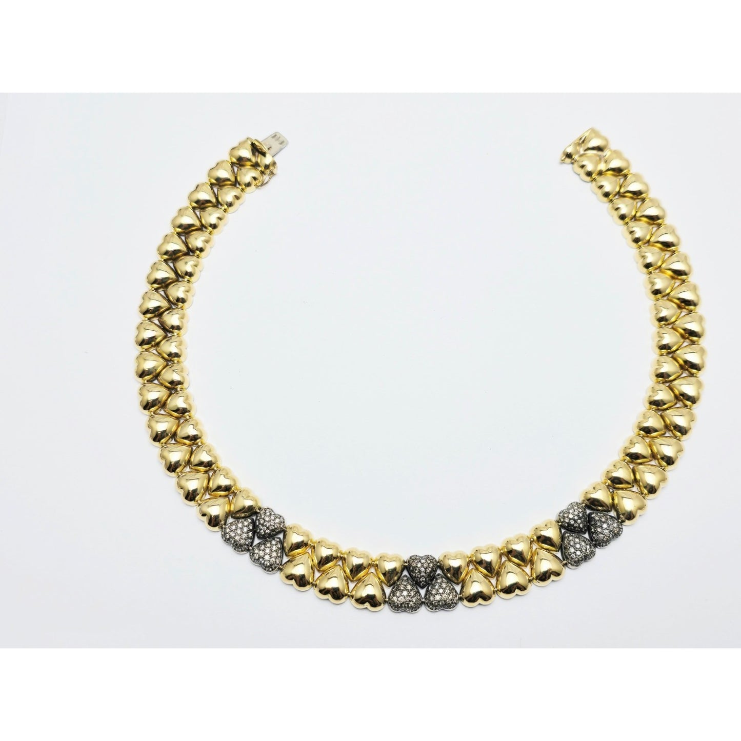 18K Two Tone Gold Antique Multi Heart Diamond Choker Link Necklace