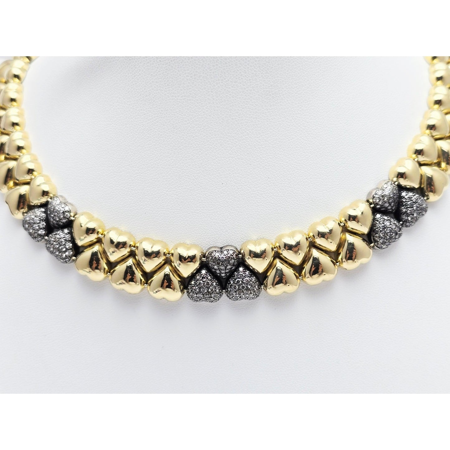 18K Two Tone Gold Antique Multi Heart Diamond Choker Link Necklace