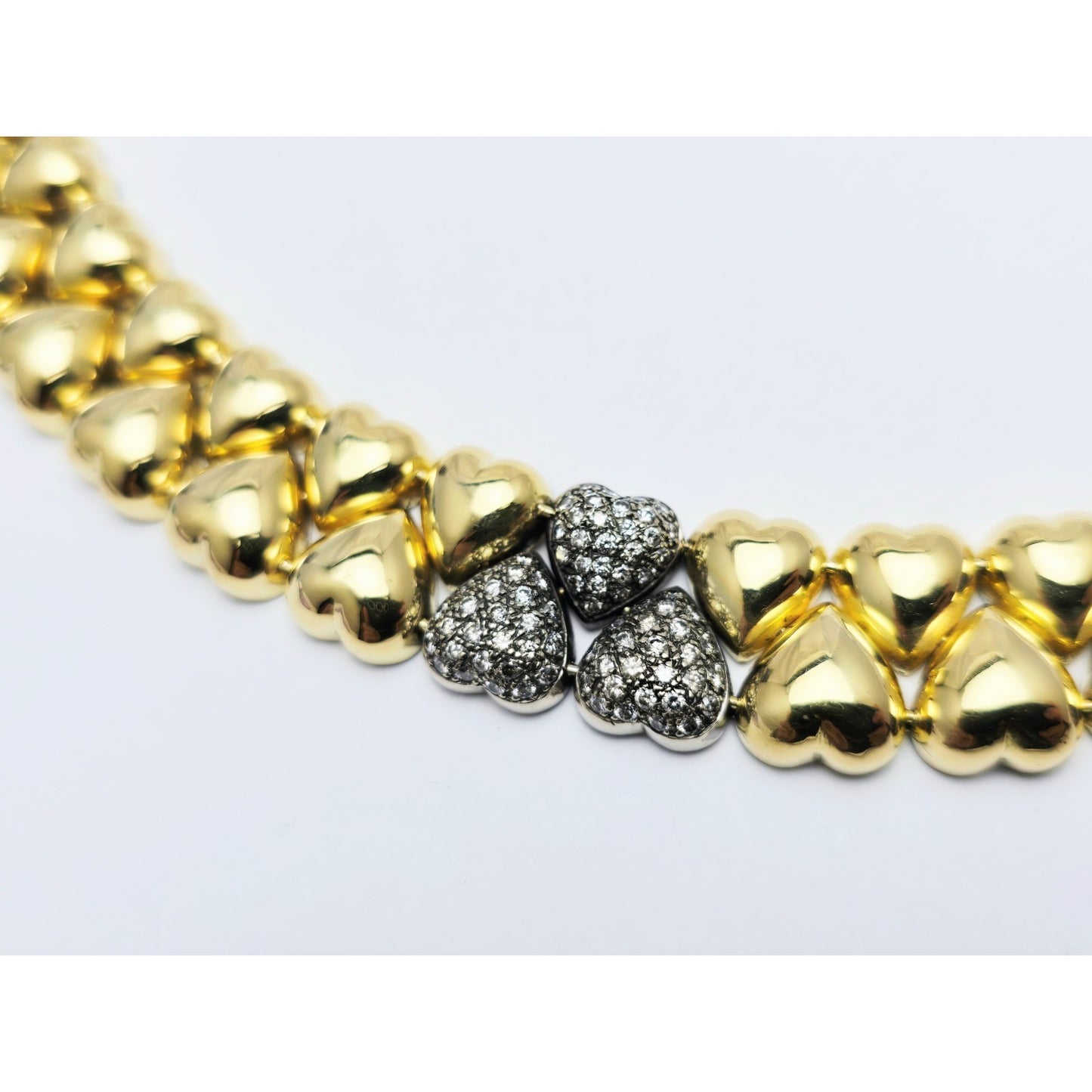 18K Two Tone Gold Antique Multi Heart Diamond Choker Link Necklace