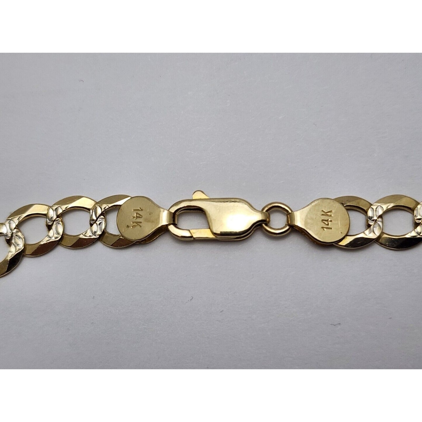 14K Two Tone Gold Diamond Cut Curb Cuban Link Chain Bracelet