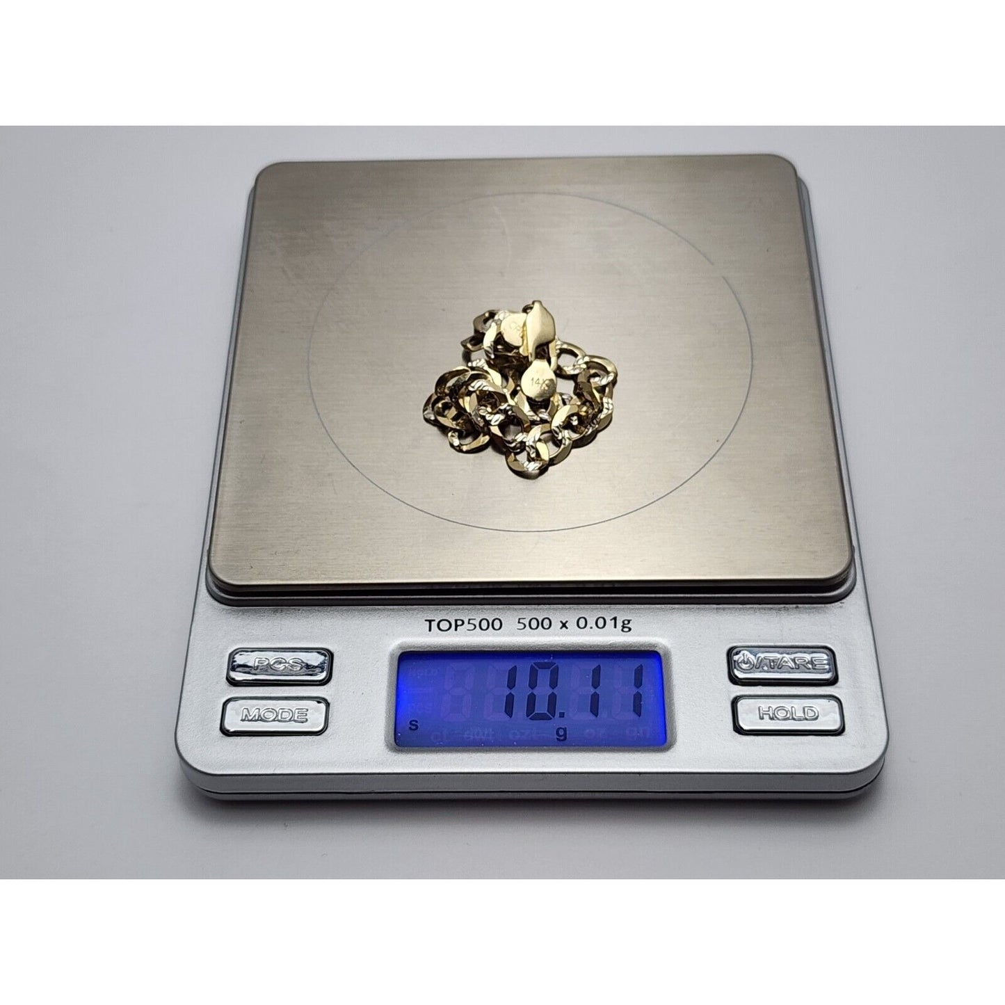 14K Two Tone Gold Diamond Cut Curb Cuban Link Chain Bracelet