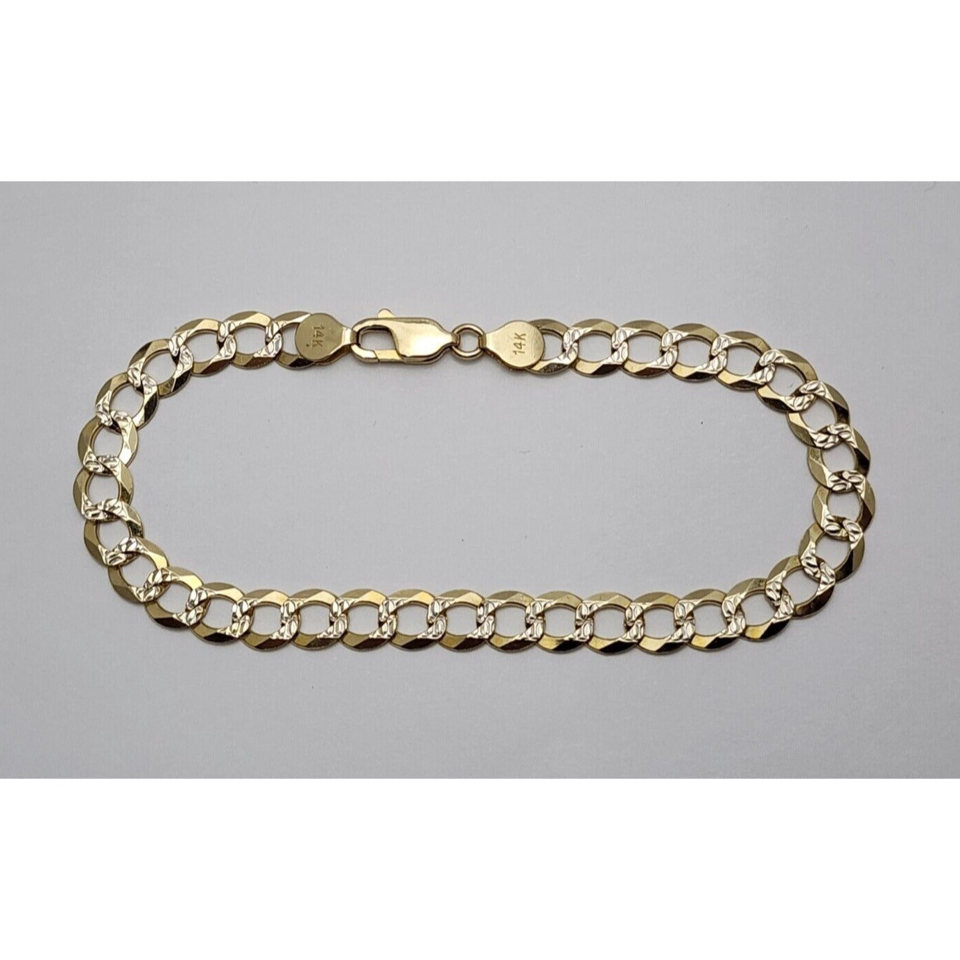 14K Two Tone Gold Diamond Cut Curb Cuban Link Chain Bracelet