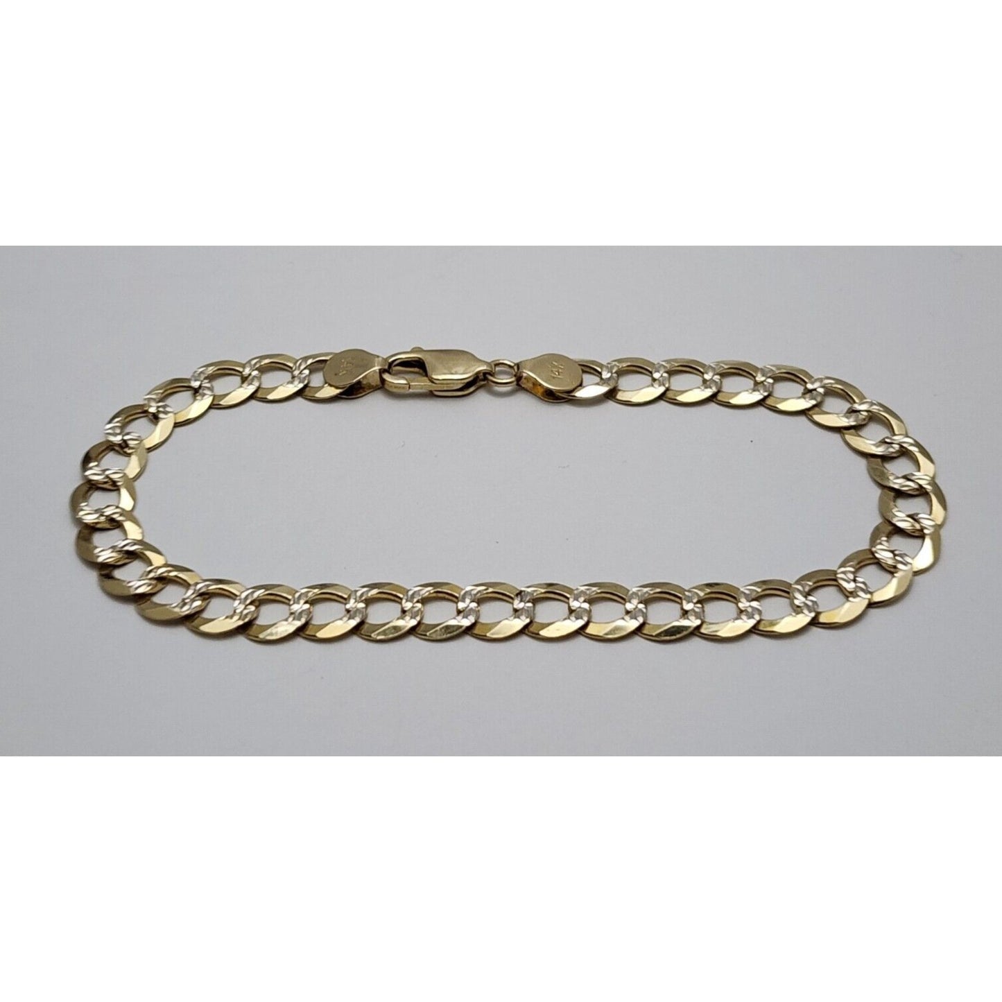 14K Two Tone Gold Diamond Cut Curb Cuban Link Chain Bracelet