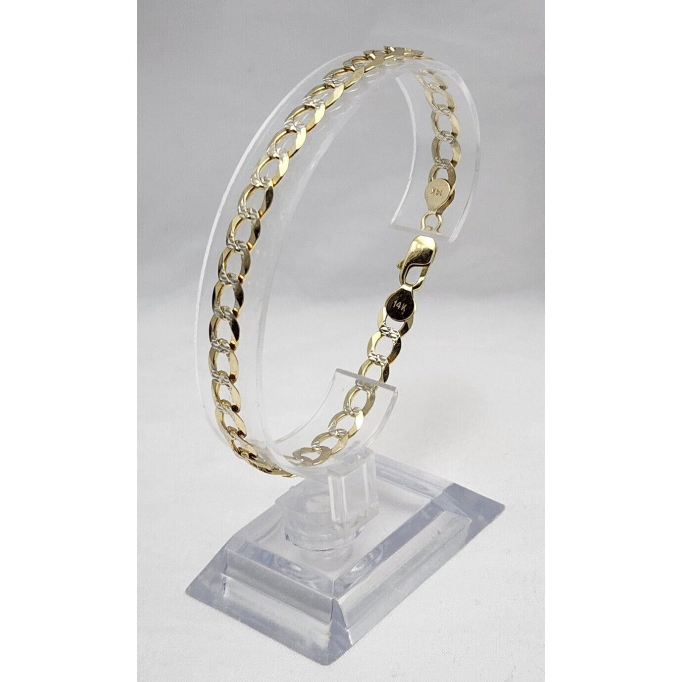 14K Two Tone Gold Diamond Cut Curb Cuban Link Chain Bracelet