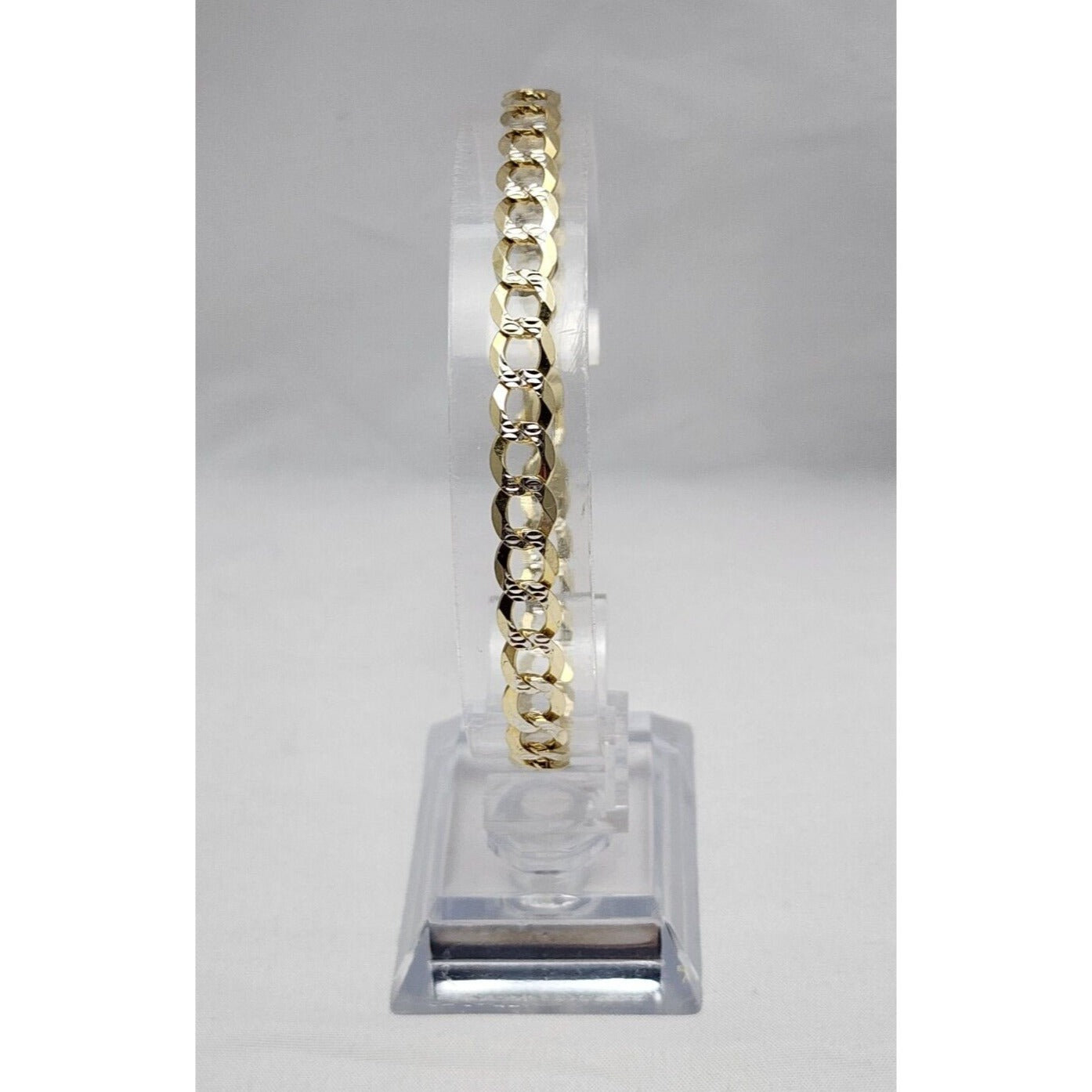 14K Two Tone Gold Diamond Cut Curb Cuban Link Chain Bracelet