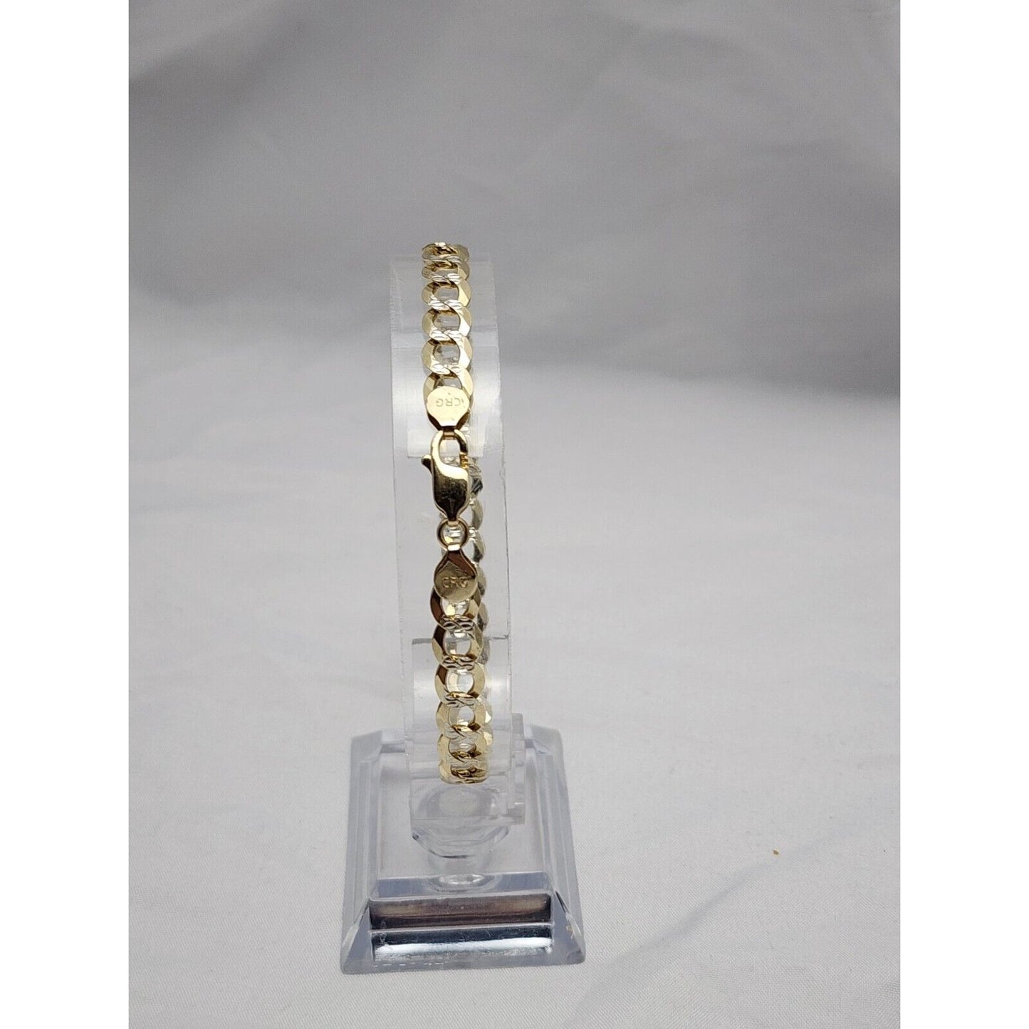 14K Two Tone Gold Diamond Cut Curb Cuban Link Chain Bracelet