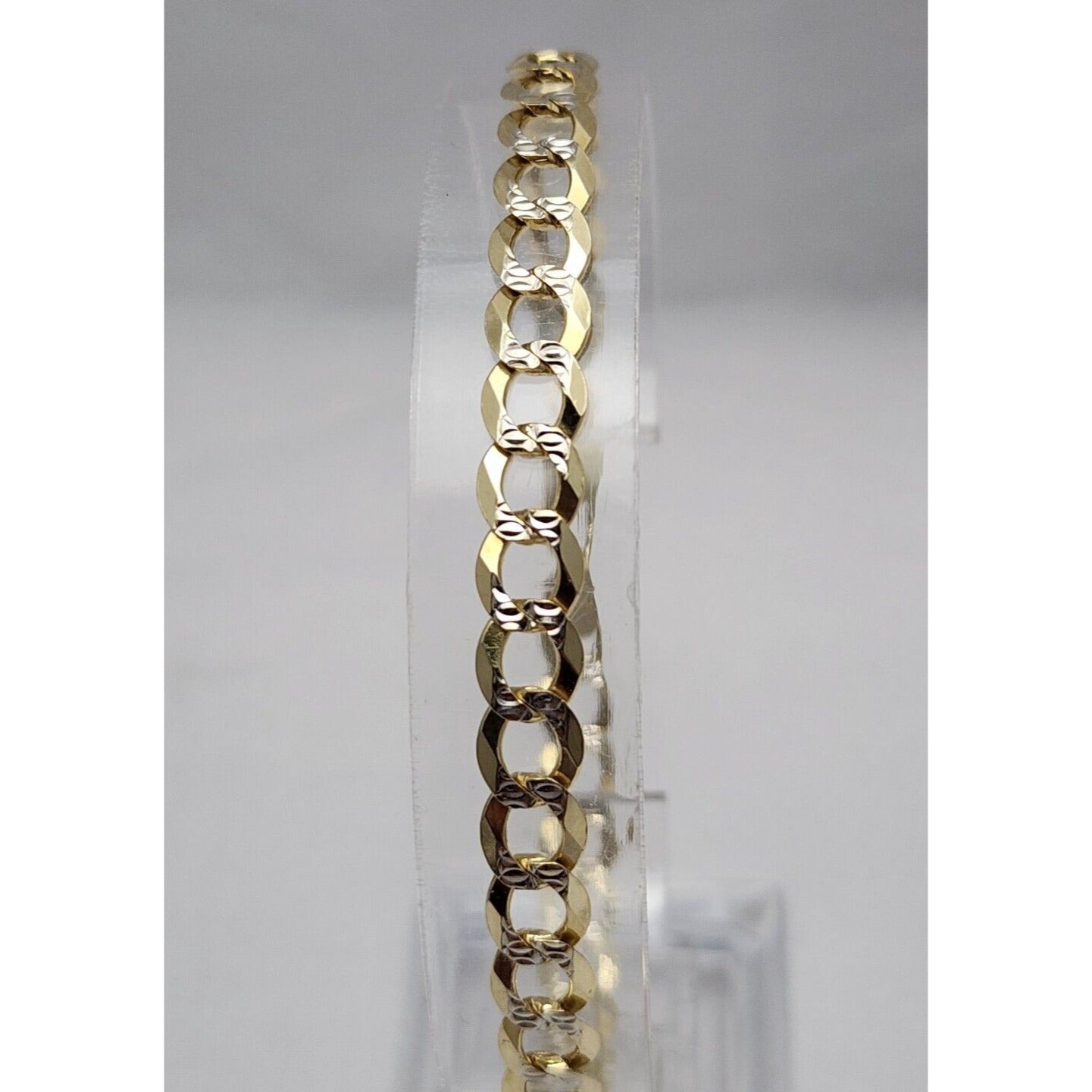 14K Two Tone Gold Diamond Cut Curb Cuban Link Chain Bracelet