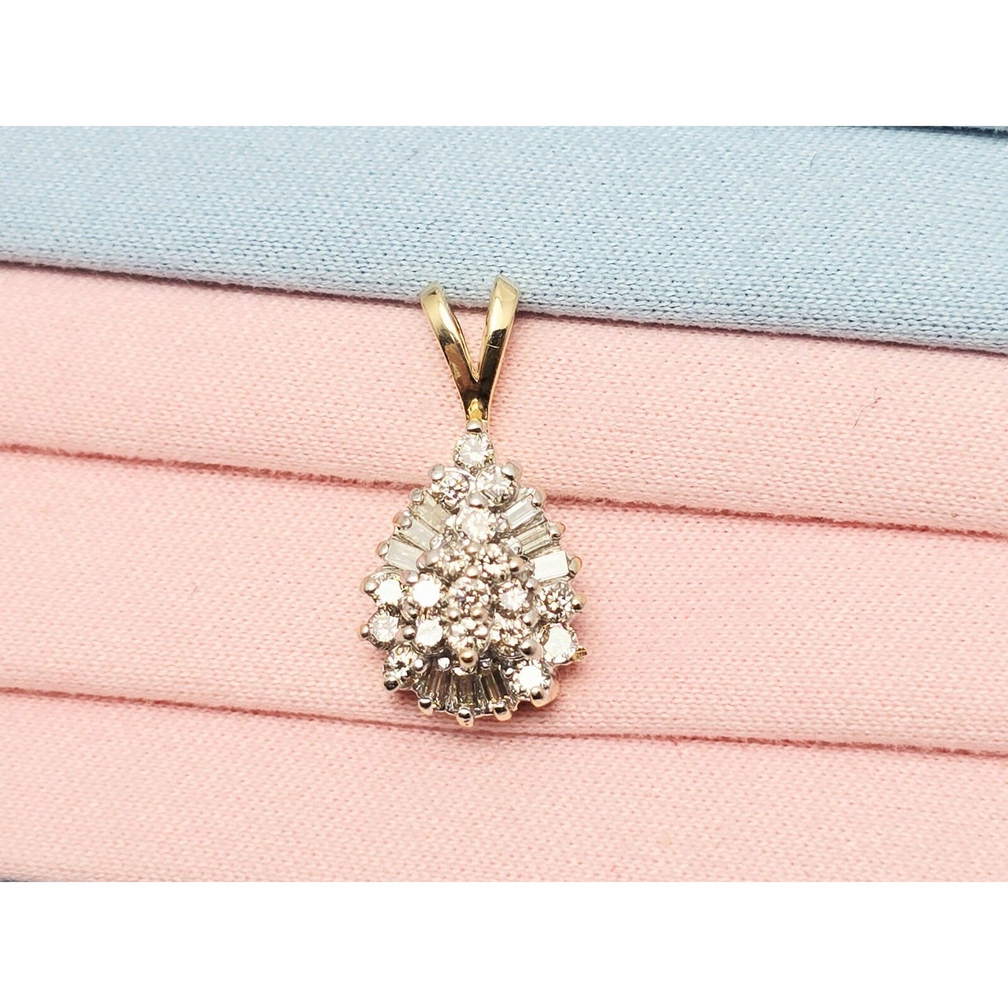 10K Two Tone Gold Teardrop White Diamond Charm Pendant