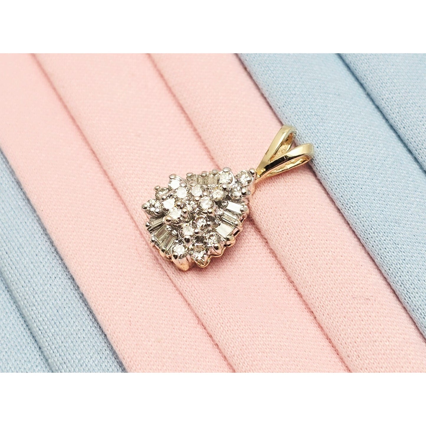 10K Two Tone Gold Teardrop White Diamond Charm Pendant