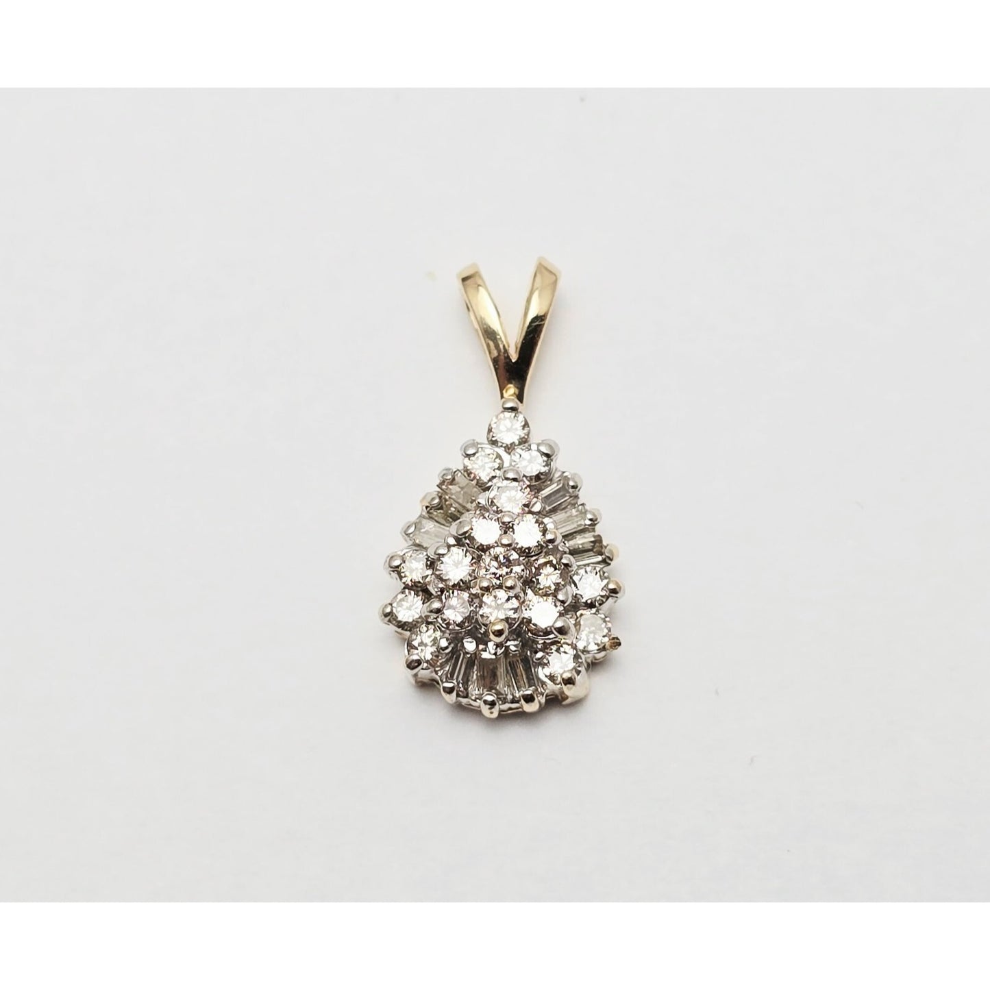 10K Two Tone Gold Teardrop White Diamond Charm Pendant