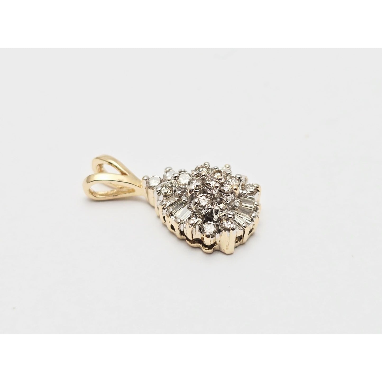 10K Two Tone Gold Teardrop White Diamond Charm Pendant