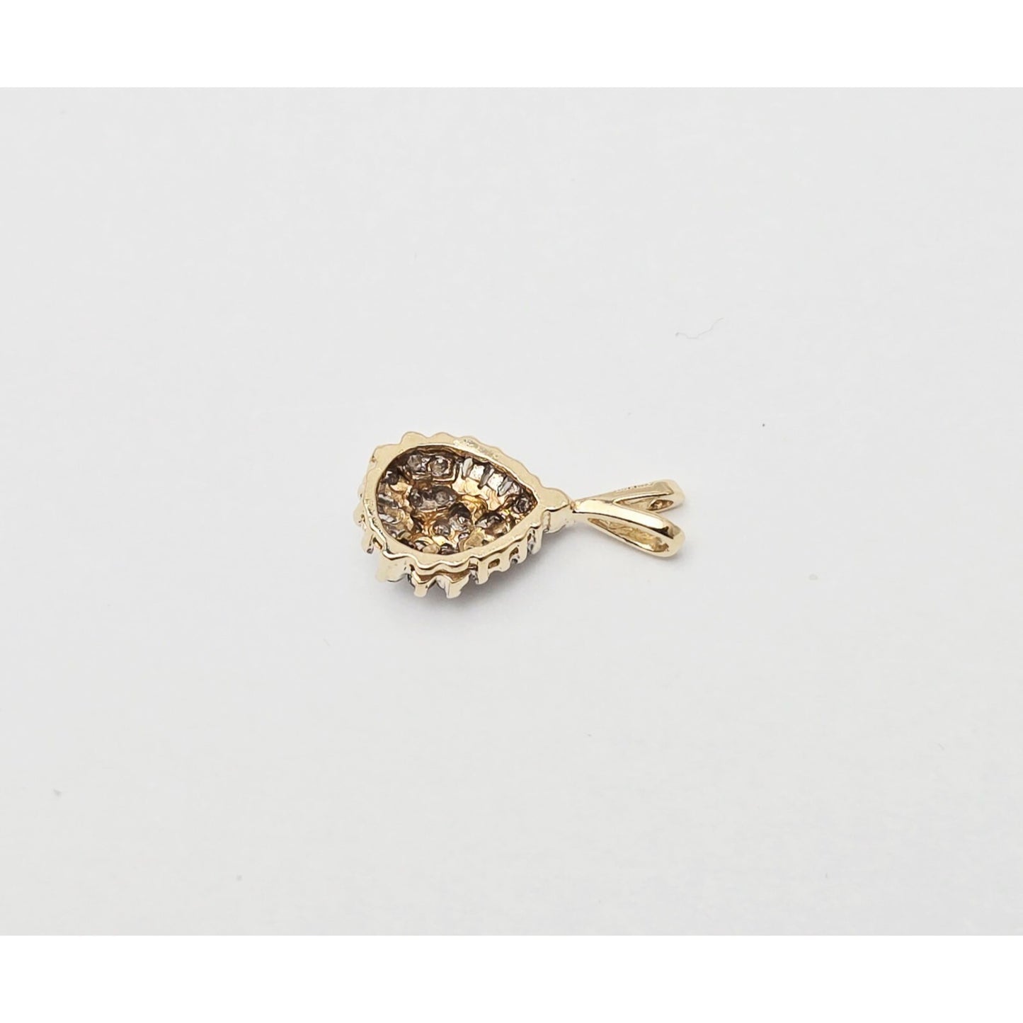 10K Two Tone Gold Teardrop White Diamond Charm Pendant