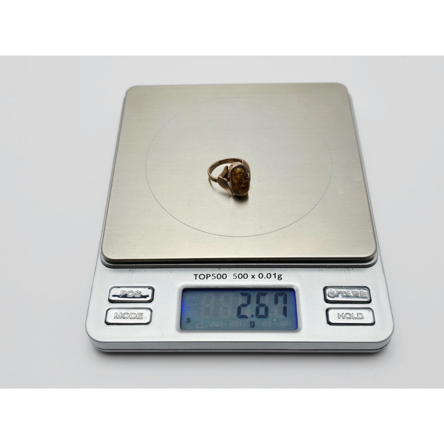 Vintage 14K Rose Gold Oval Amber Ring