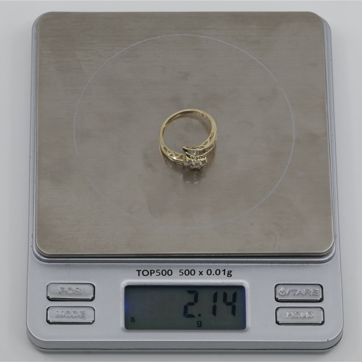 10K Yellow Gold Round & Baguette Cut Diamond Bypass Ring