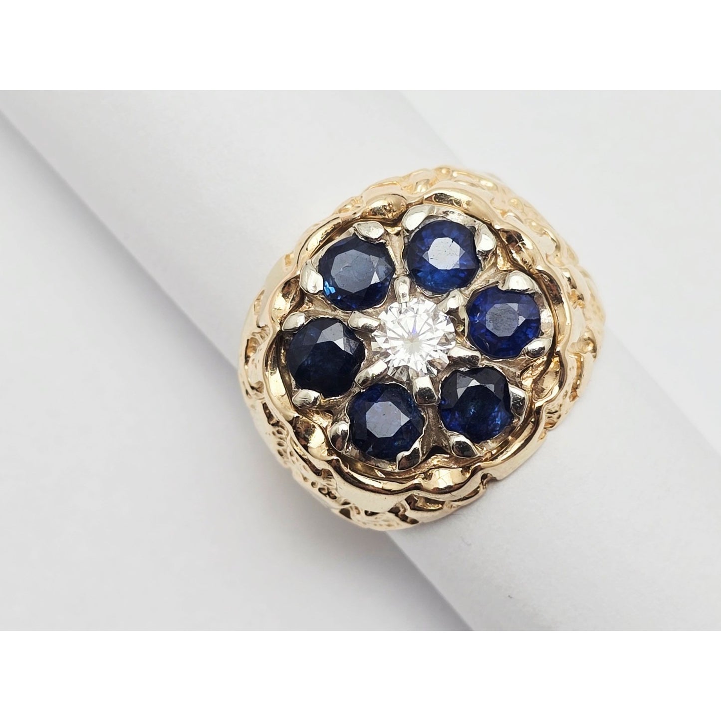 14K Yellow Gold Men's Sapphire & Moissanite Nugget Ring
