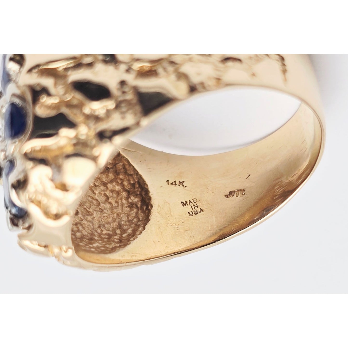 14K Yellow Gold Men's Sapphire & Moissanite Nugget Ring