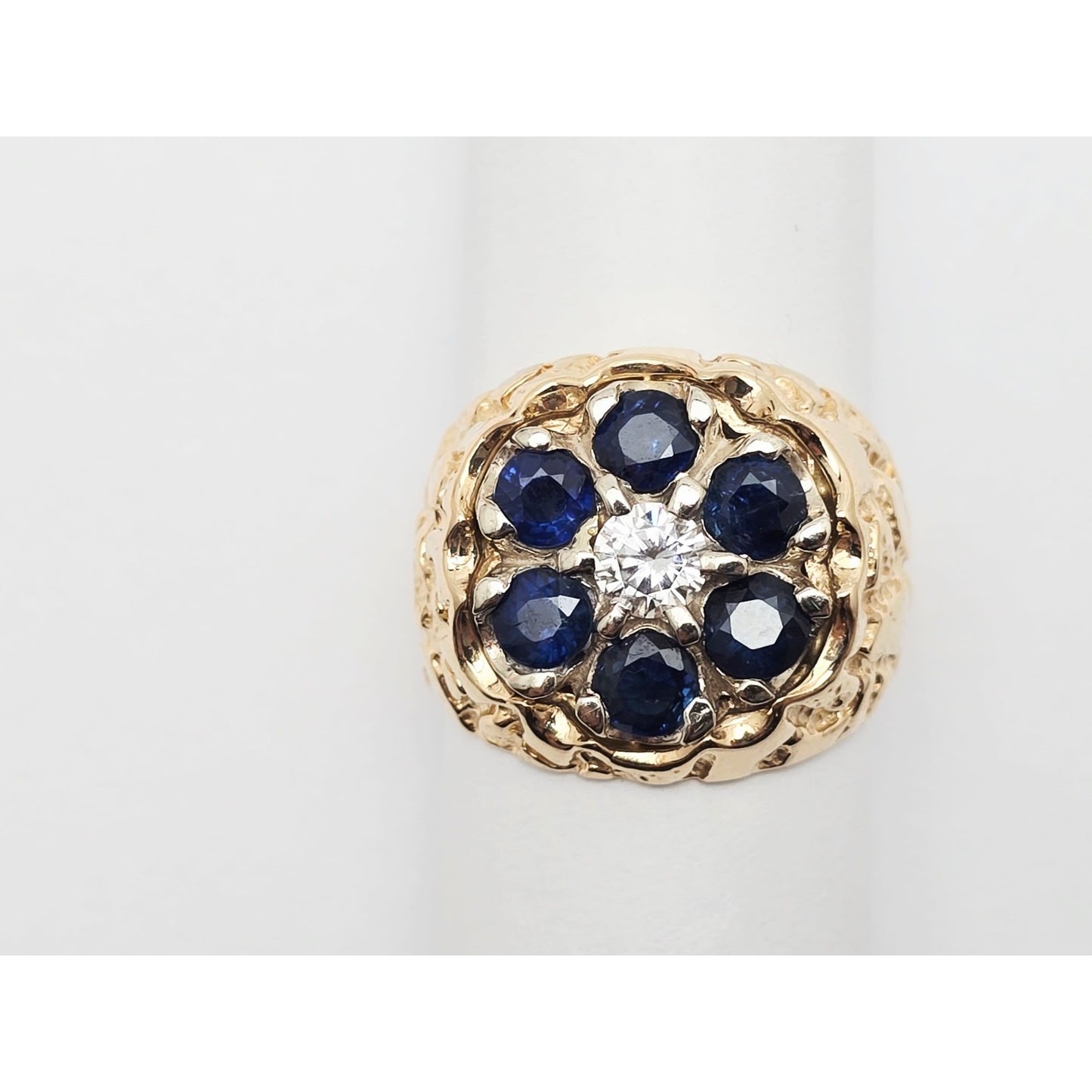 14K Yellow Gold Men's Sapphire & Moissanite Nugget Ring