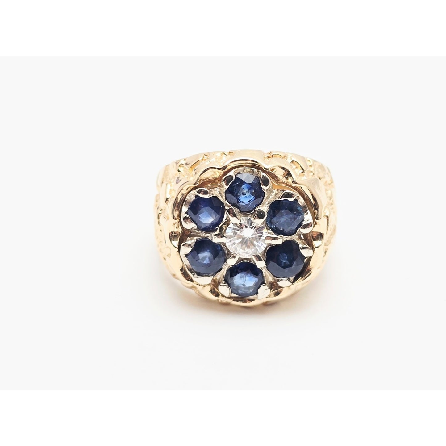 14K Yellow Gold Men's Sapphire & Moissanite Nugget Ring