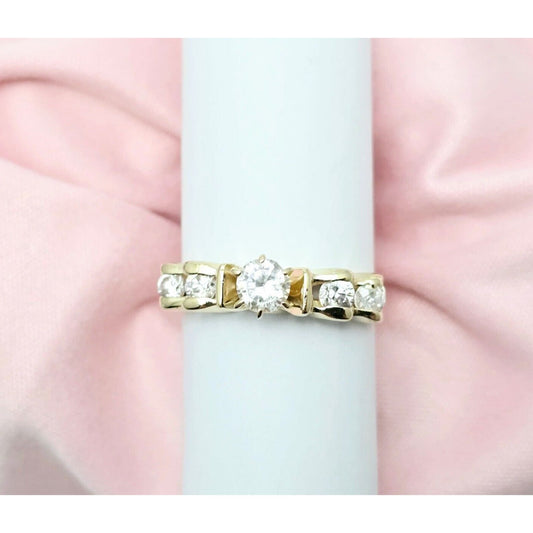 14K Yellow Gold 5 Stone CZ Ladies Ring