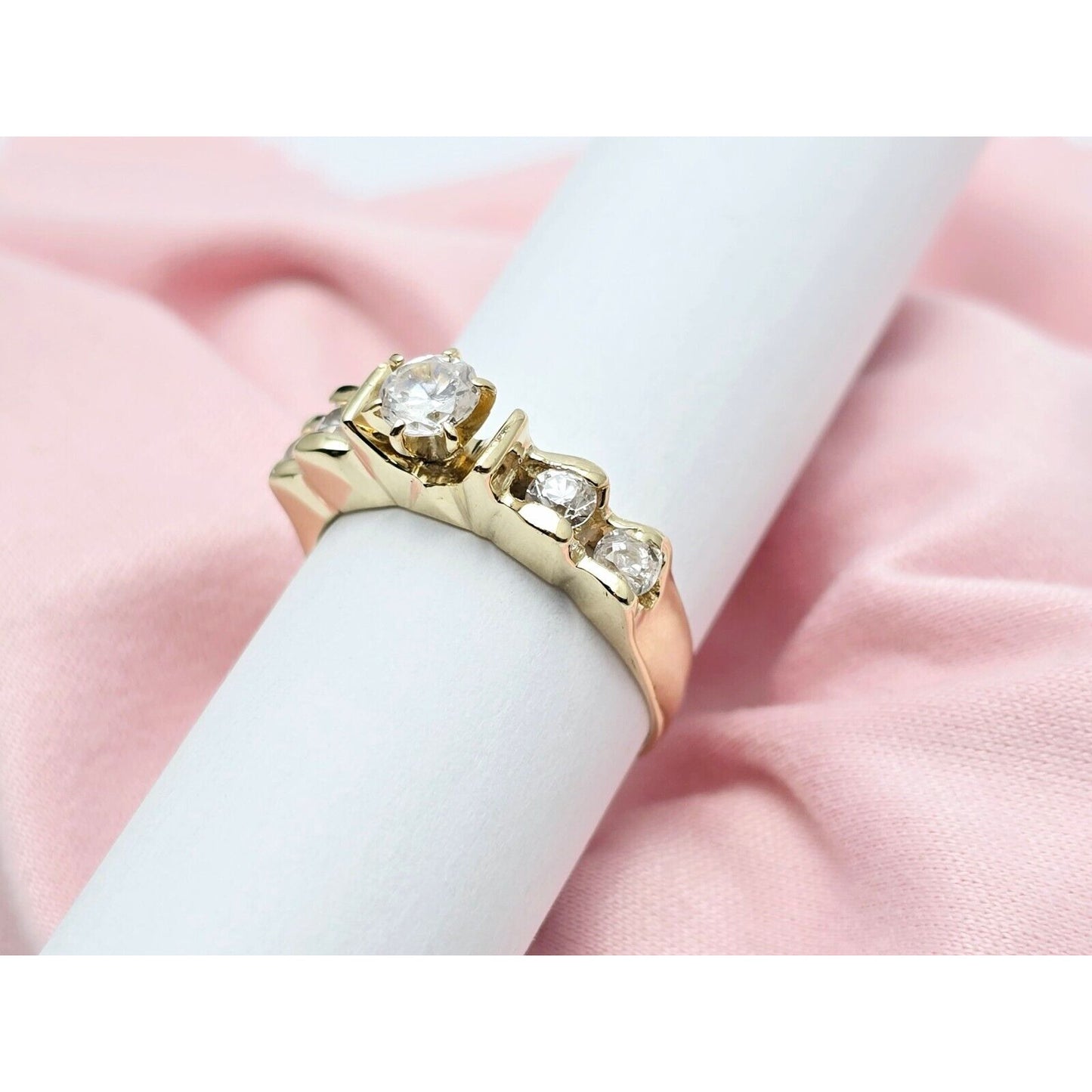 14K Yellow Gold 5 Stone CZ Ladies Ring