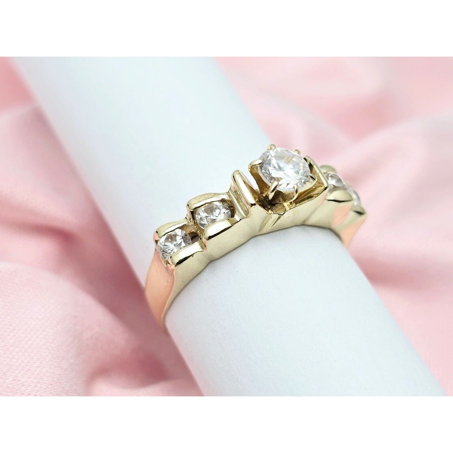 14K Yellow Gold 5 Stone CZ Ladies Ring