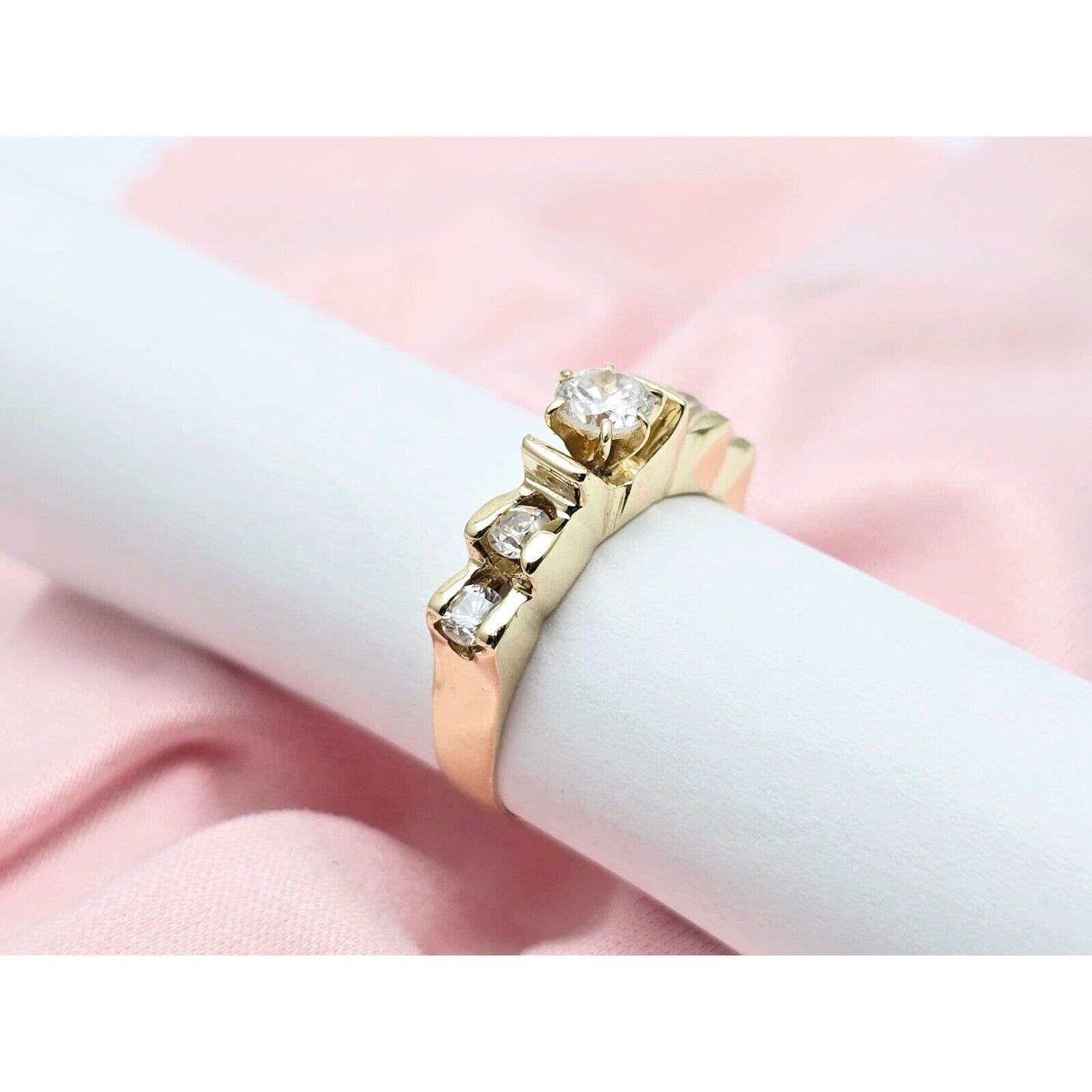 14K Yellow Gold 5 Stone CZ Ladies Ring
