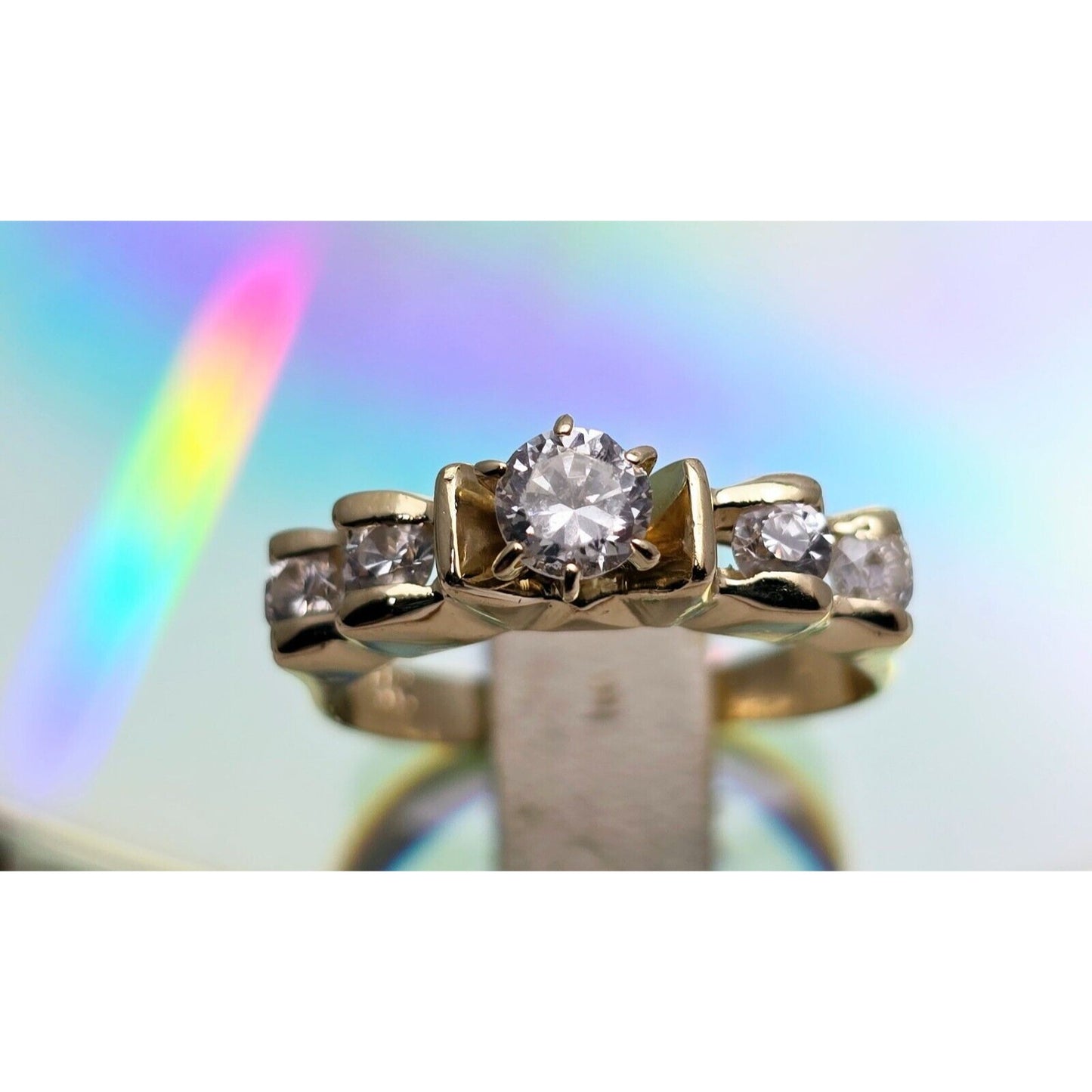 14K Yellow Gold 5 Stone CZ Ladies Ring