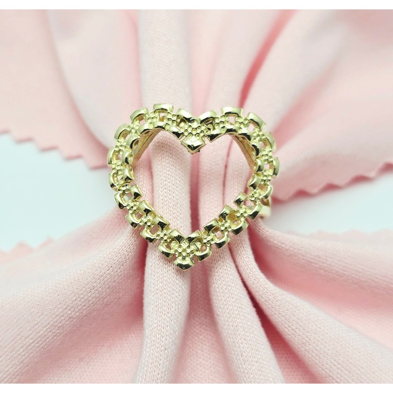 10K Yellow Gold Open Heart Shaped Rolex Style Ring