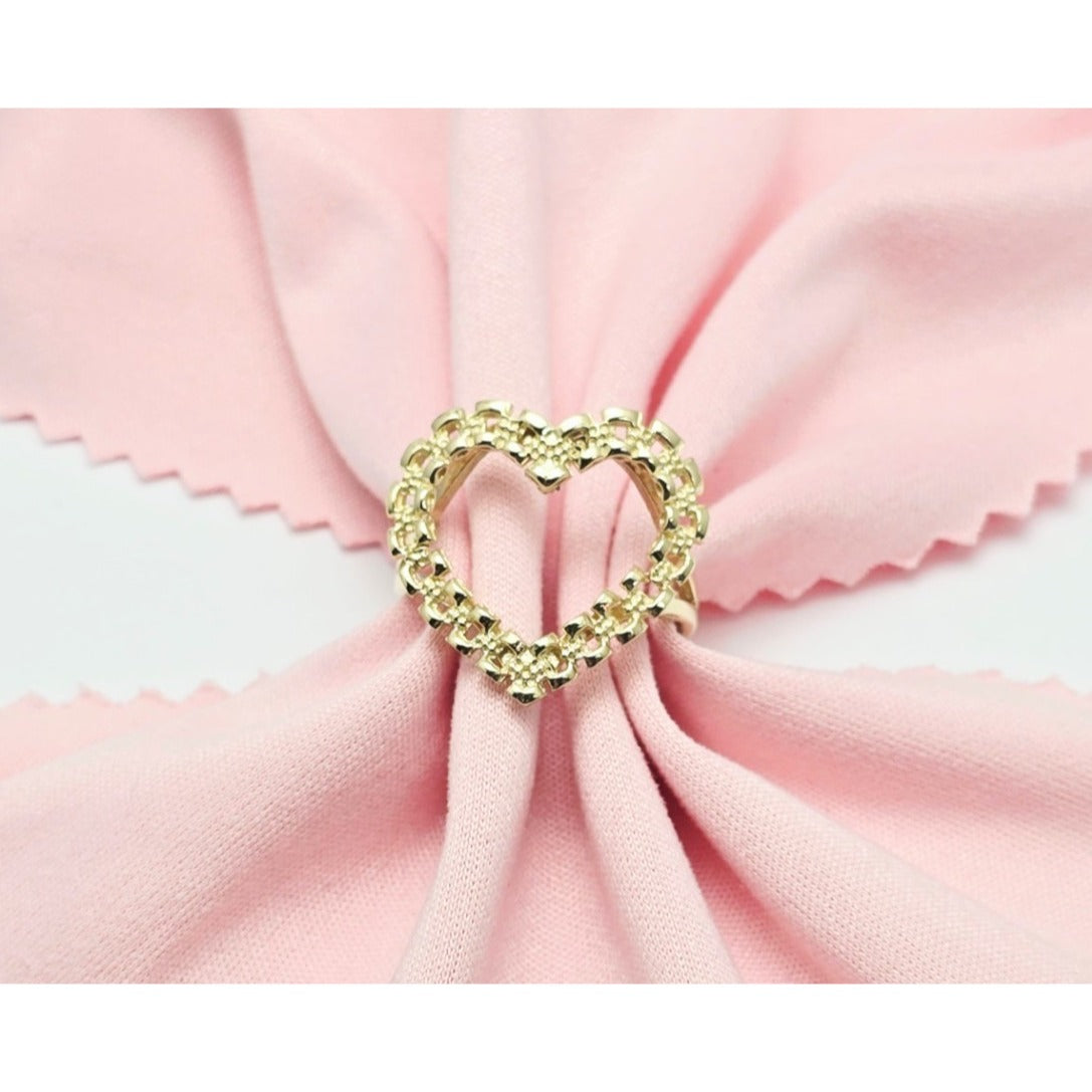 10K Yellow Gold Open Heart Shaped Rolex Style Ring