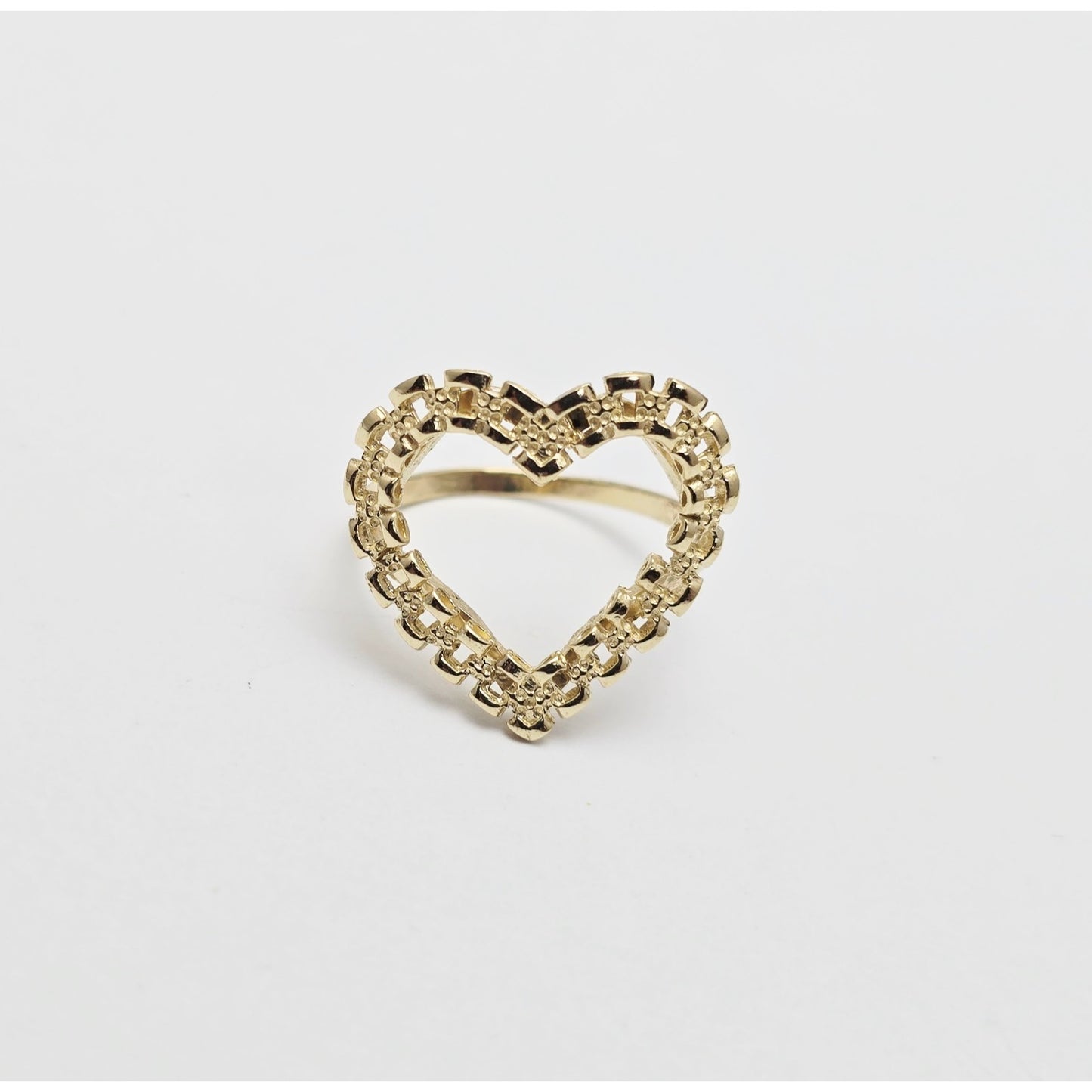 10K Yellow Gold Open Heart Shaped Rolex Style Ring
