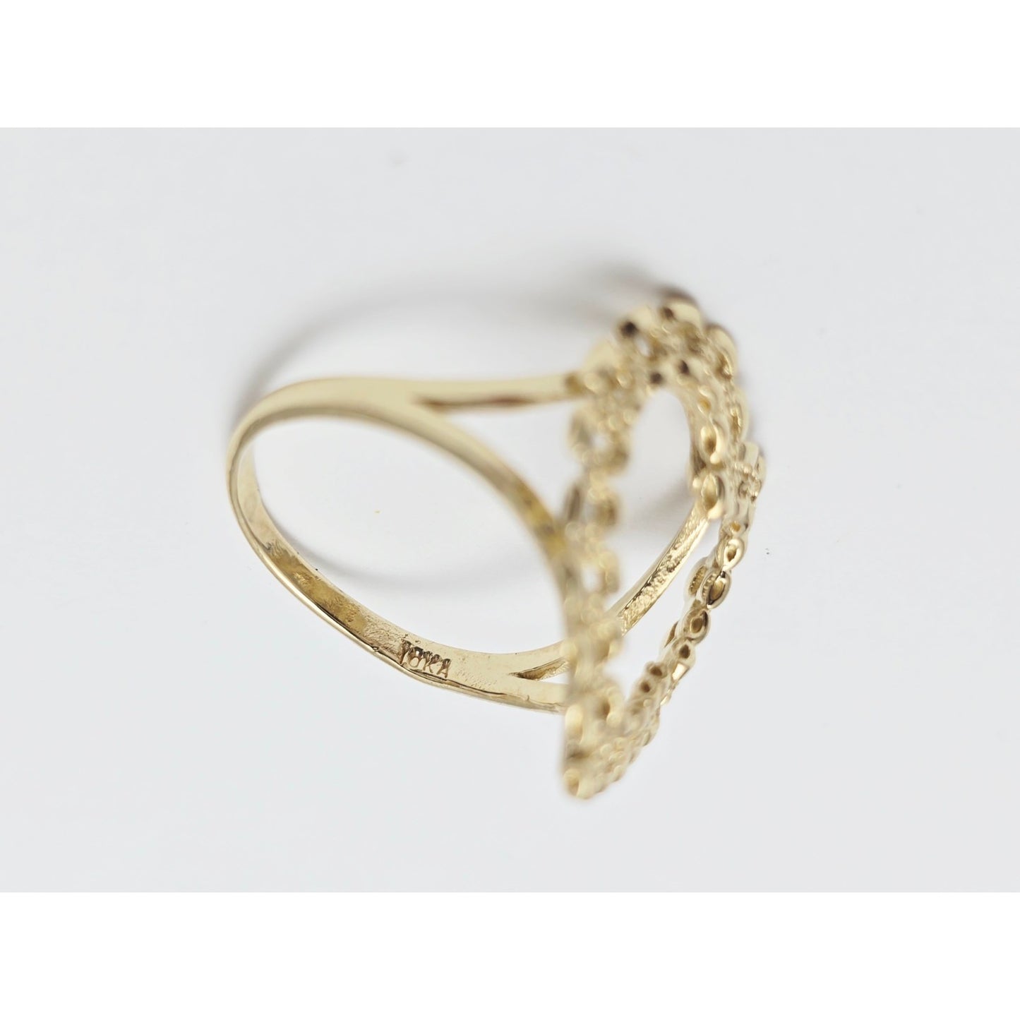 10K Yellow Gold Open Heart Shaped Rolex Style Ring