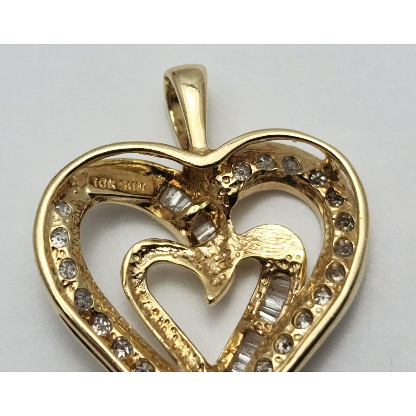 10K Yellow Gold Heart Round Diamond Charm Pendant