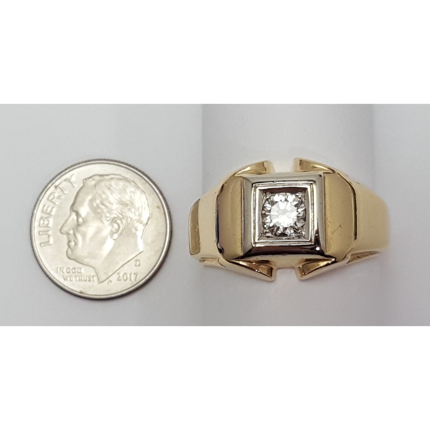 14K Two Tone Gold Mens Diamond Ring